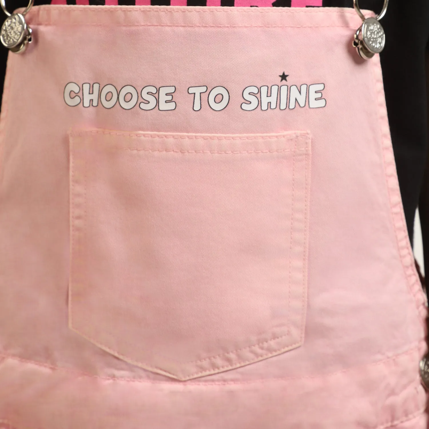 Girls Denim Over All Shine - Pink