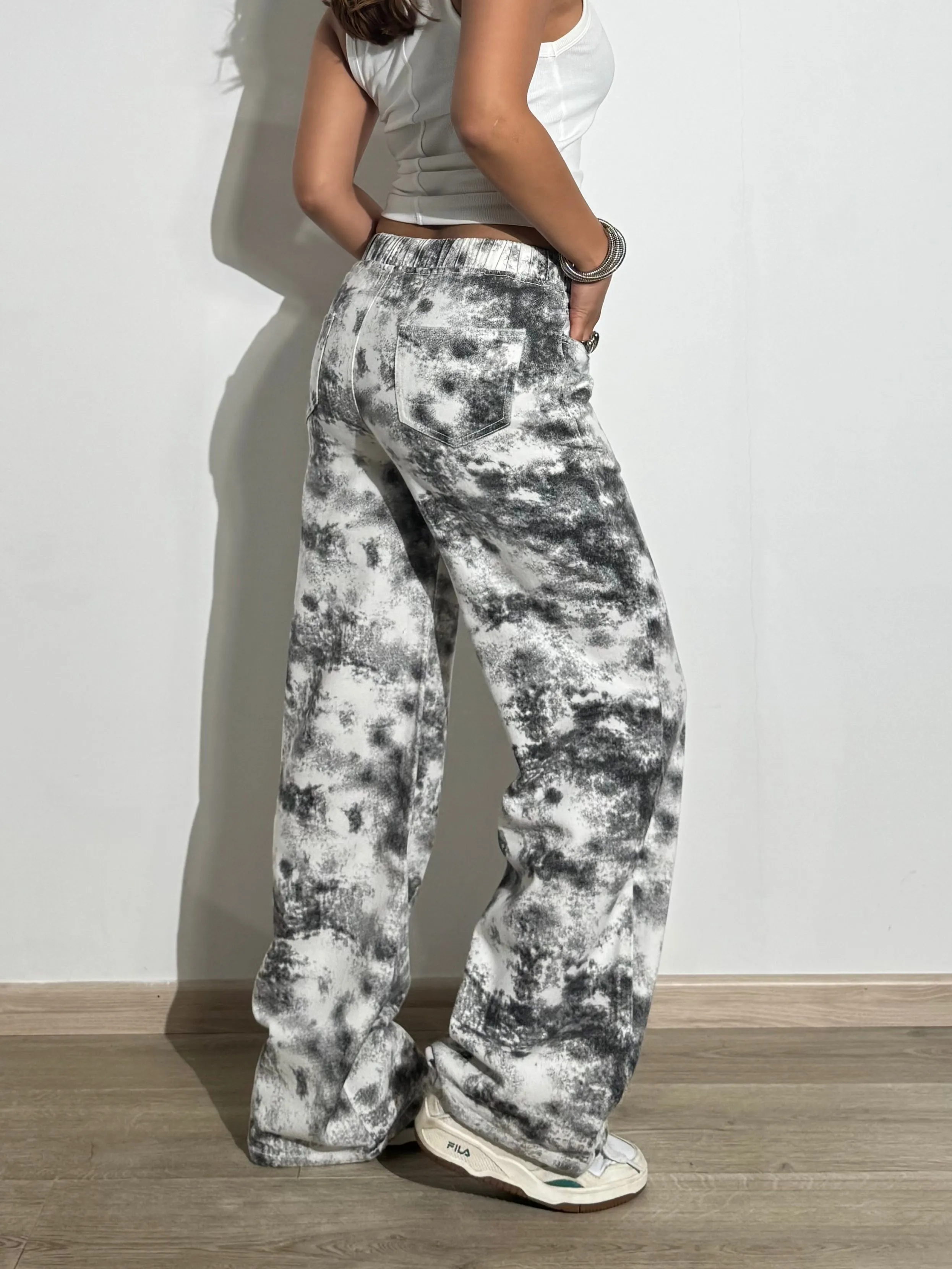 Graffiti Splash Wide Leg Denim Joggers