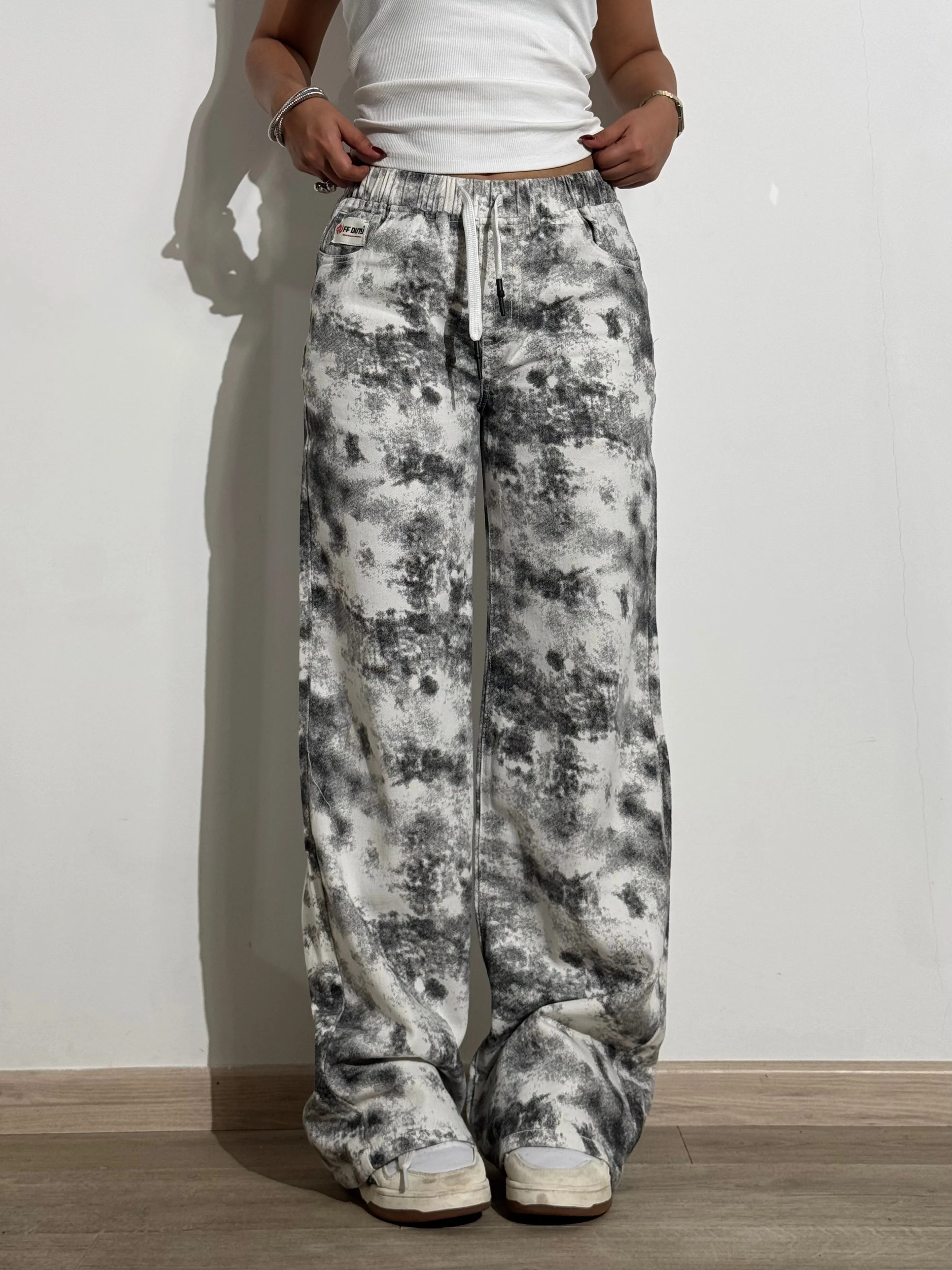 Graffiti Splash Wide Leg Denim Joggers