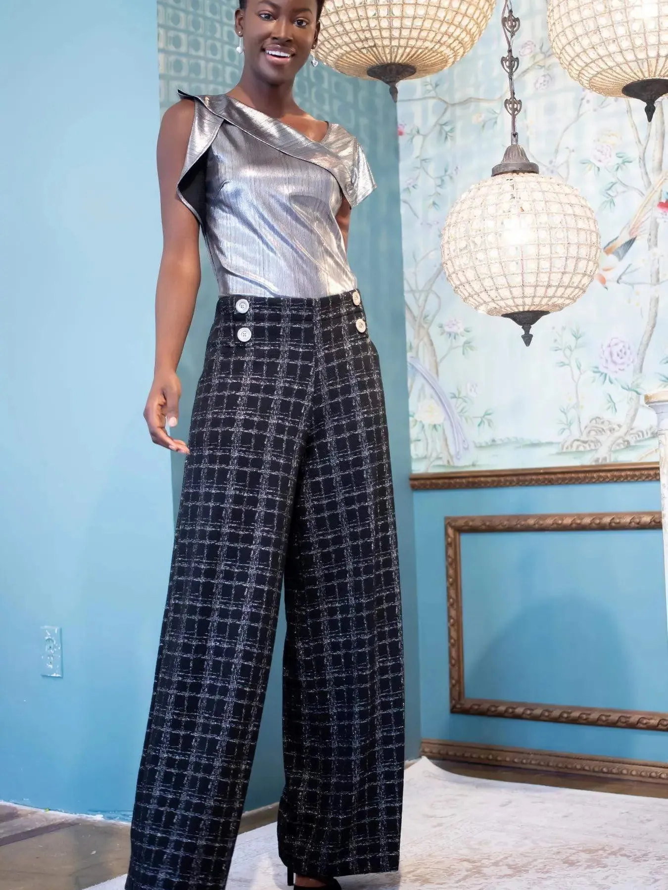 Hepburn Pants in Silver Plaid