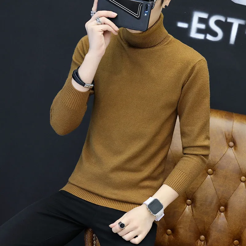 High Collar Men Casual Solid Colored Slimming Trendy Sweater