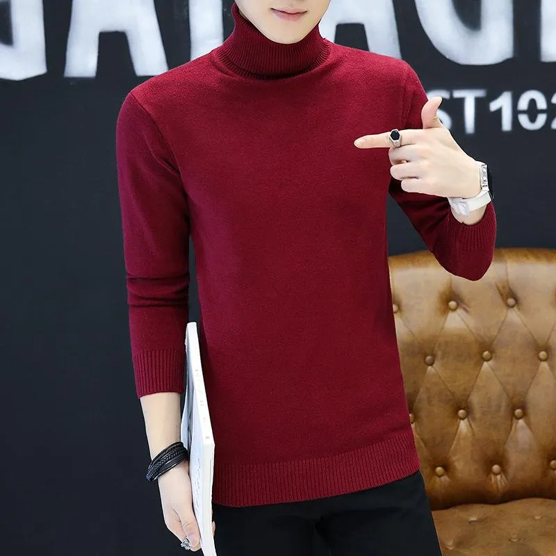 High Collar Men Casual Solid Colored Slimming Trendy Sweater