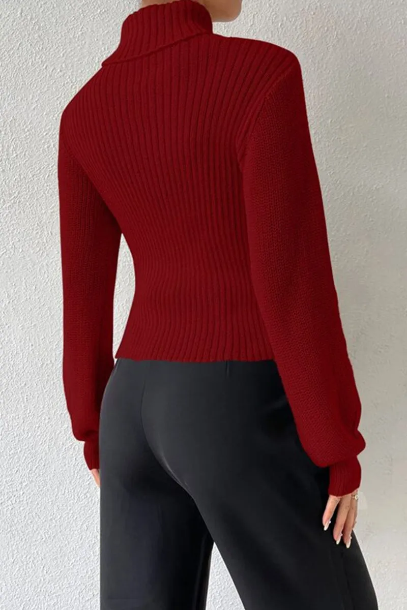 HWR1194 Cutout Mock Neck Sweater