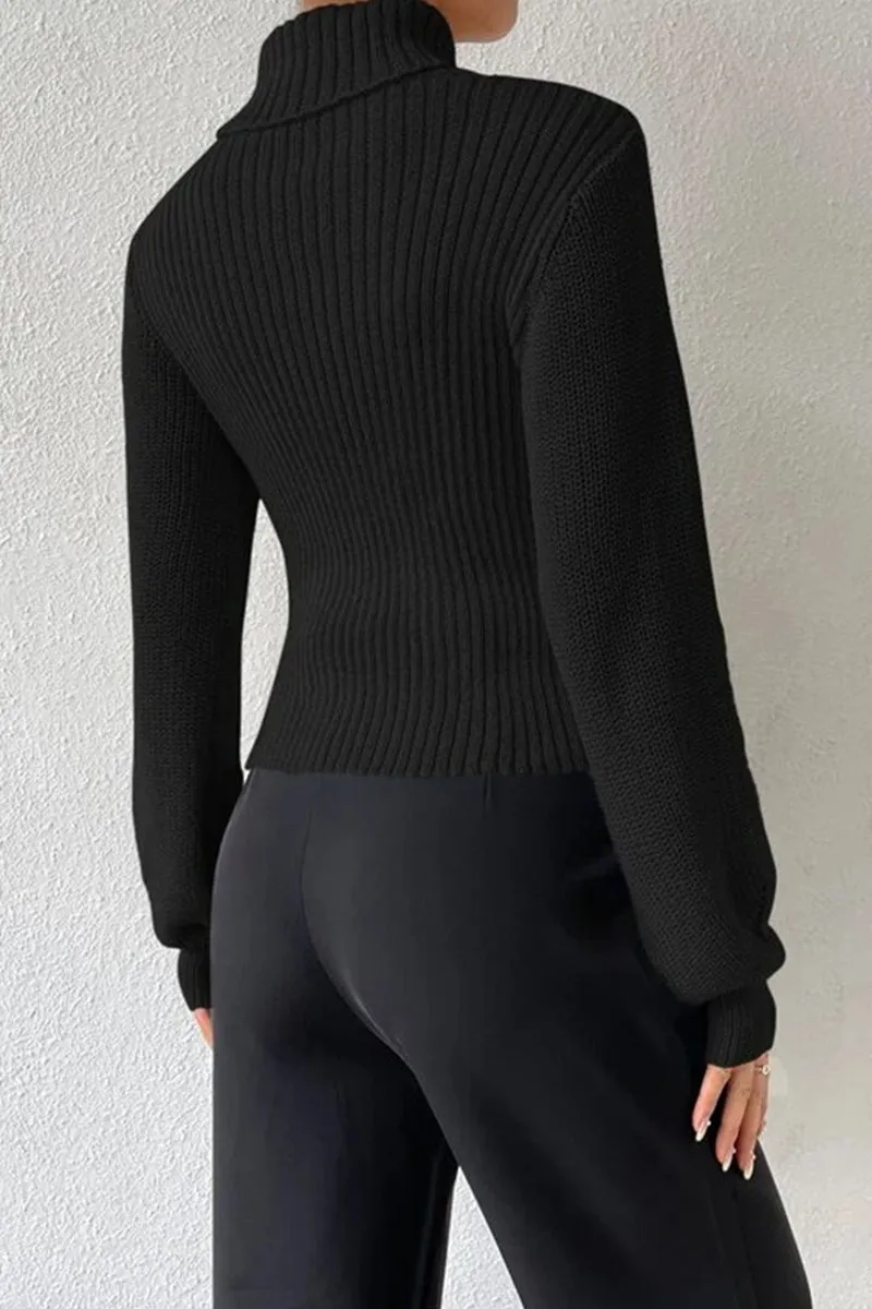 HWR1194 Cutout Mock Neck Sweater