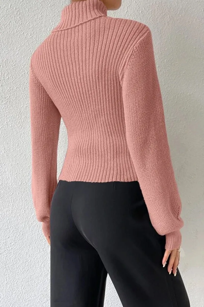 HWR1194 Cutout Mock Neck Sweater