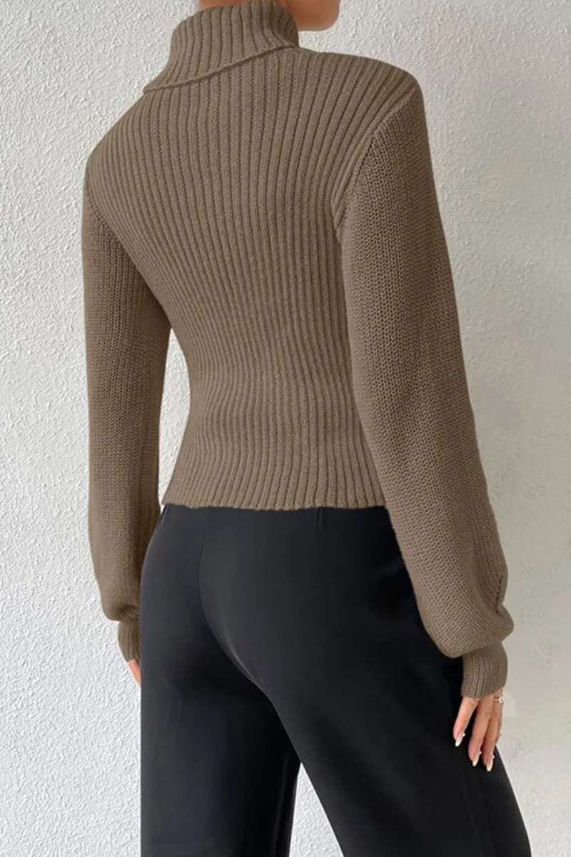 HWR1194 Cutout Mock Neck Sweater