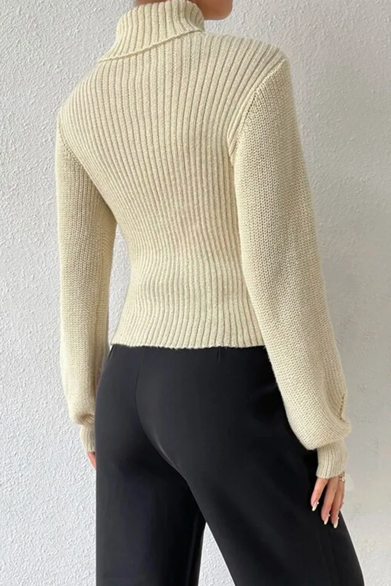 HWR1194 Cutout Mock Neck Sweater