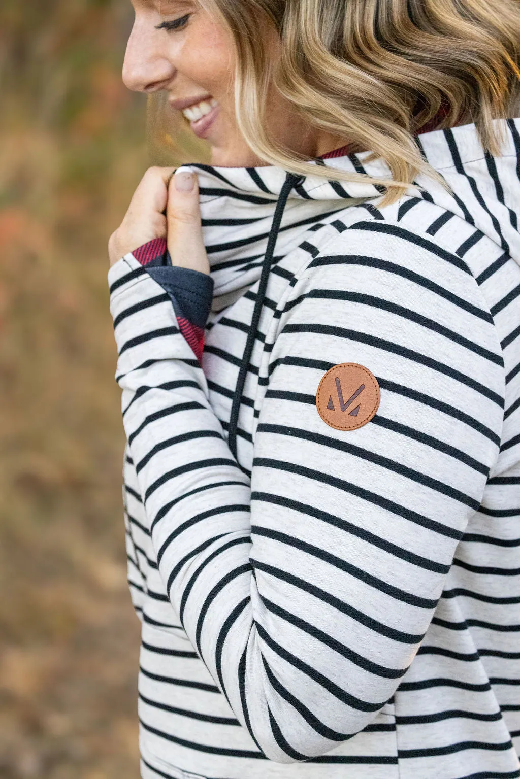 IN STOCK HalfZip Hoodie - Oatmeal Stripes and Buffalo Plaid