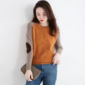 Korean Trendy Color-Matching Women Lazy Long Sleeved Round-Neck Sweater