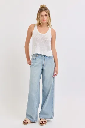 Lightweight Mid Rise Wide Leg Jeans