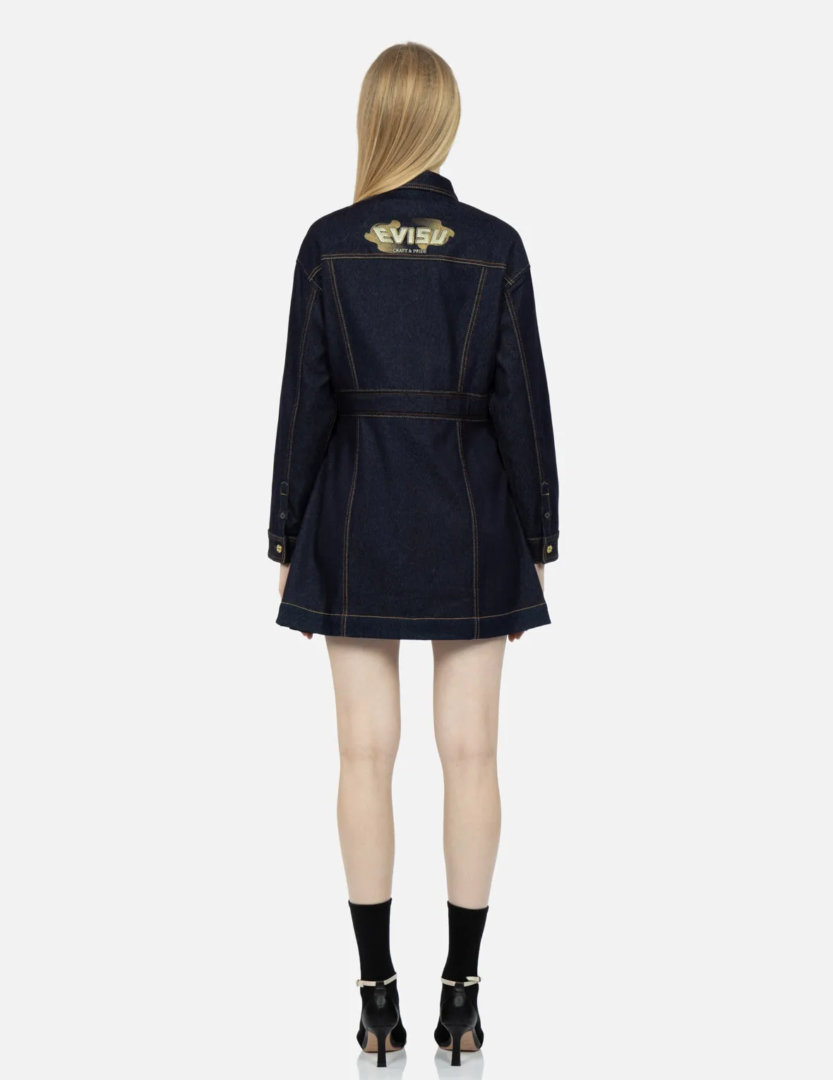 Logo Embroidery Denim Shirt Dress