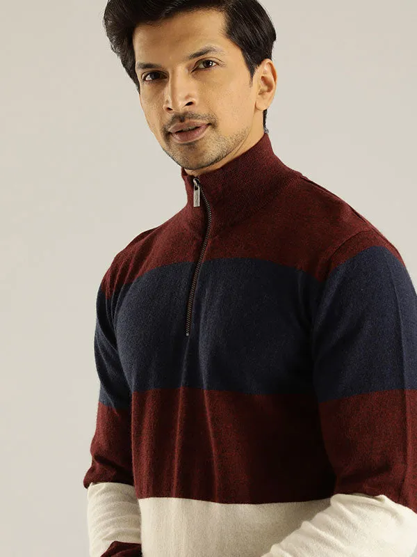 Men Striped Full Sleeve High Neck Sweater