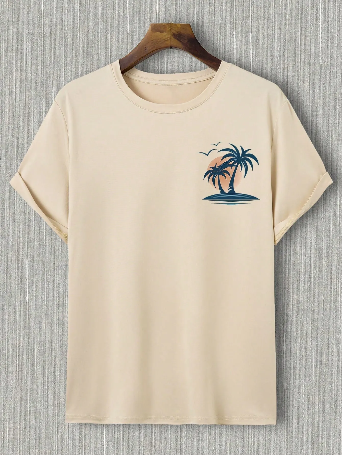 Men's Tropical Coconut Tree Slim Fit Summer T-Shirt, Short Sleeve, Casual