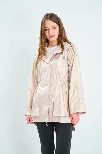 Metallic Rain Jacket-Champagne