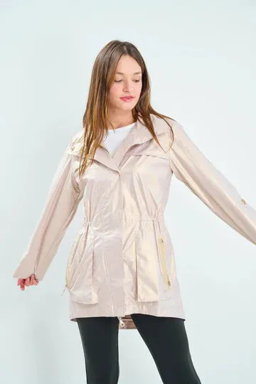 Metallic Rain Jacket-Champagne