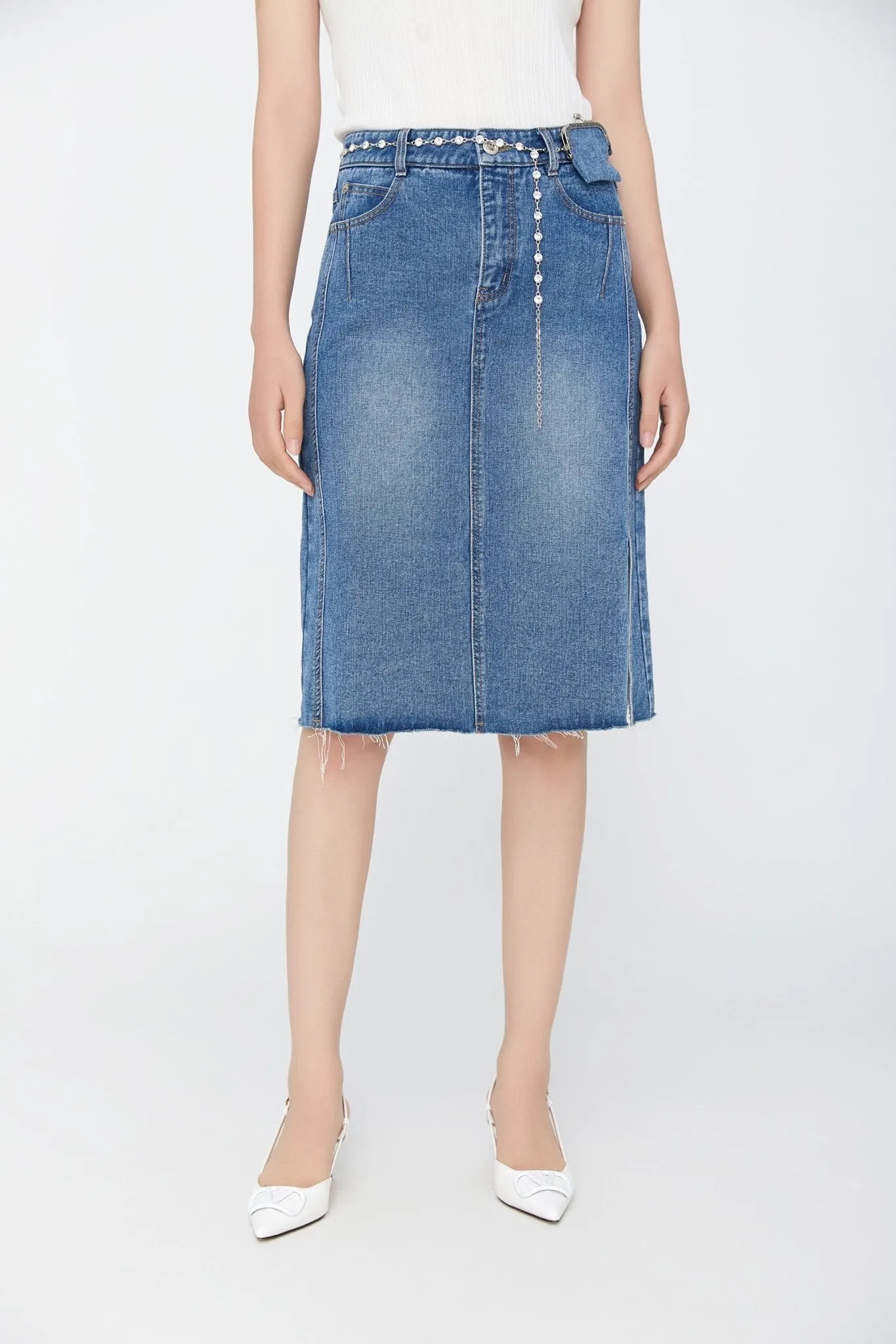 Midnight Blue Denim Shift Skirt