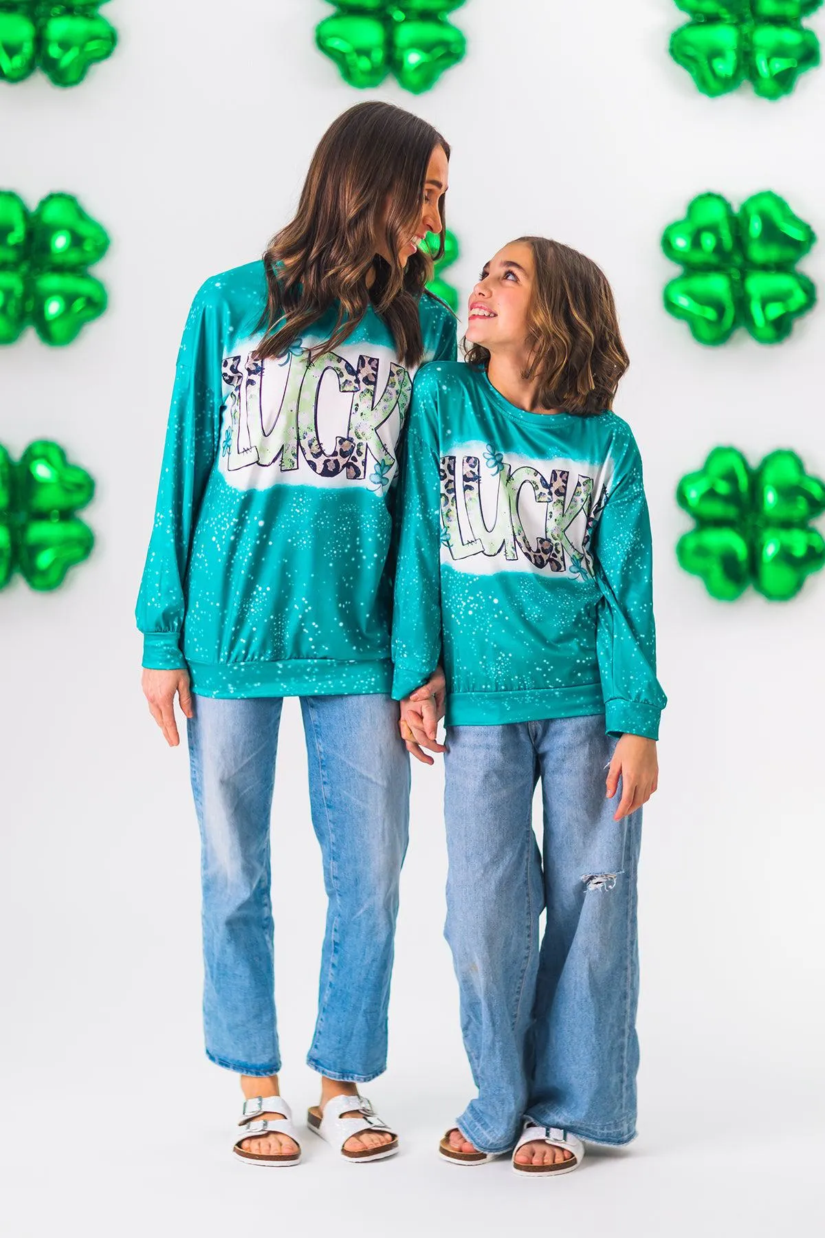 Mom & Me - "Lucky" Green Cheetah Long Sleeve Top