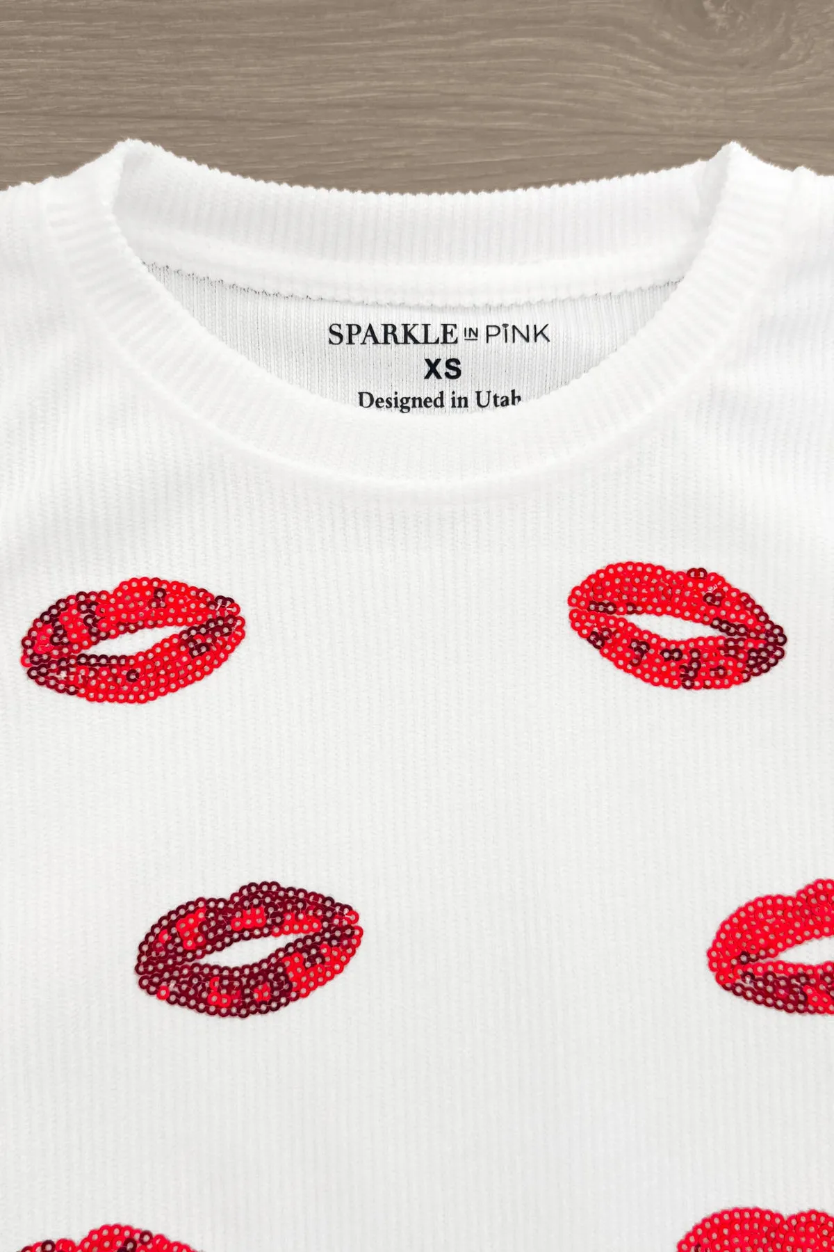 Mom & Me - White Sequin Lipstick Kiss Top