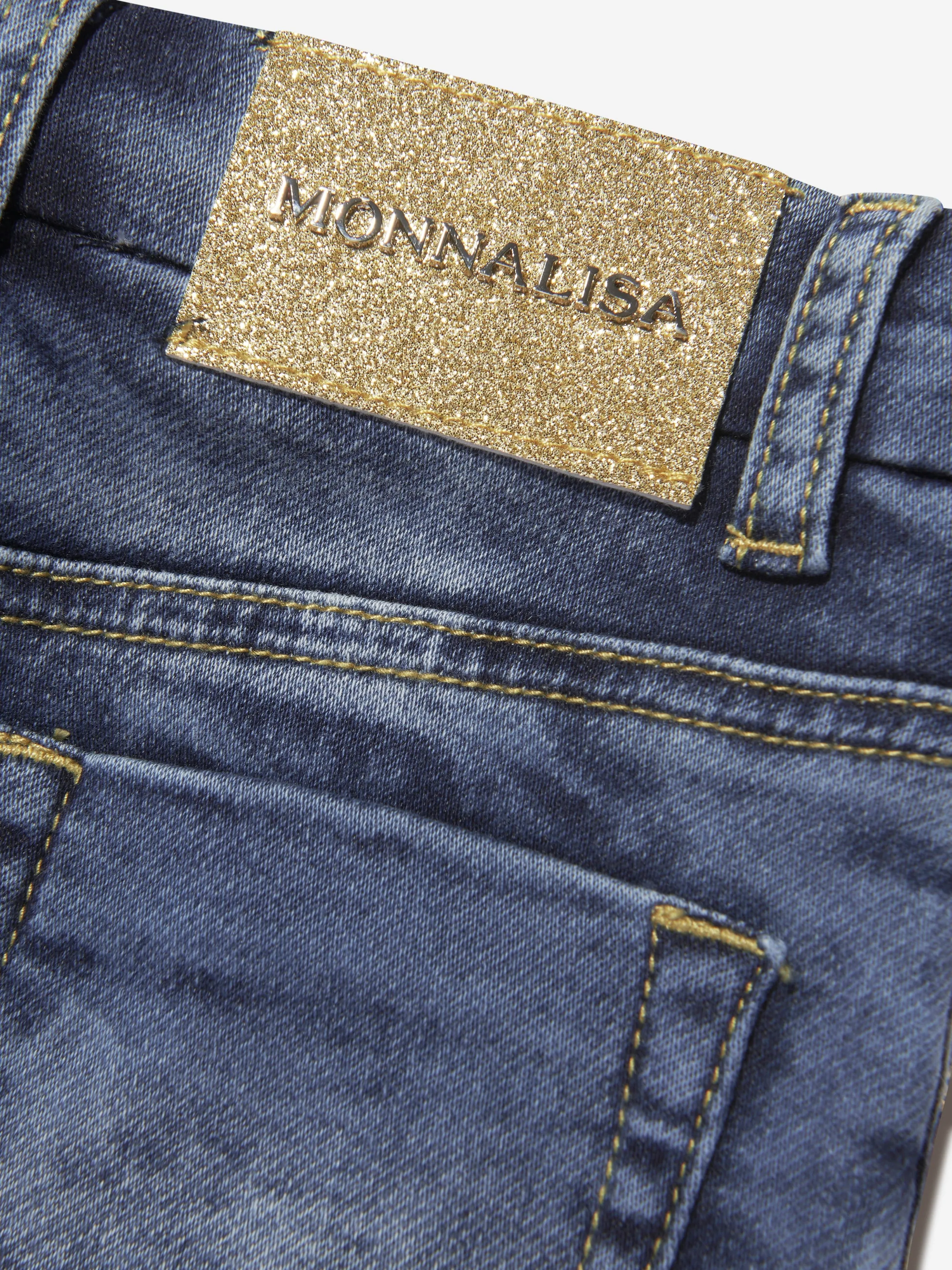 Monnalisa Girls Embroidered Denim Skirt in Blue