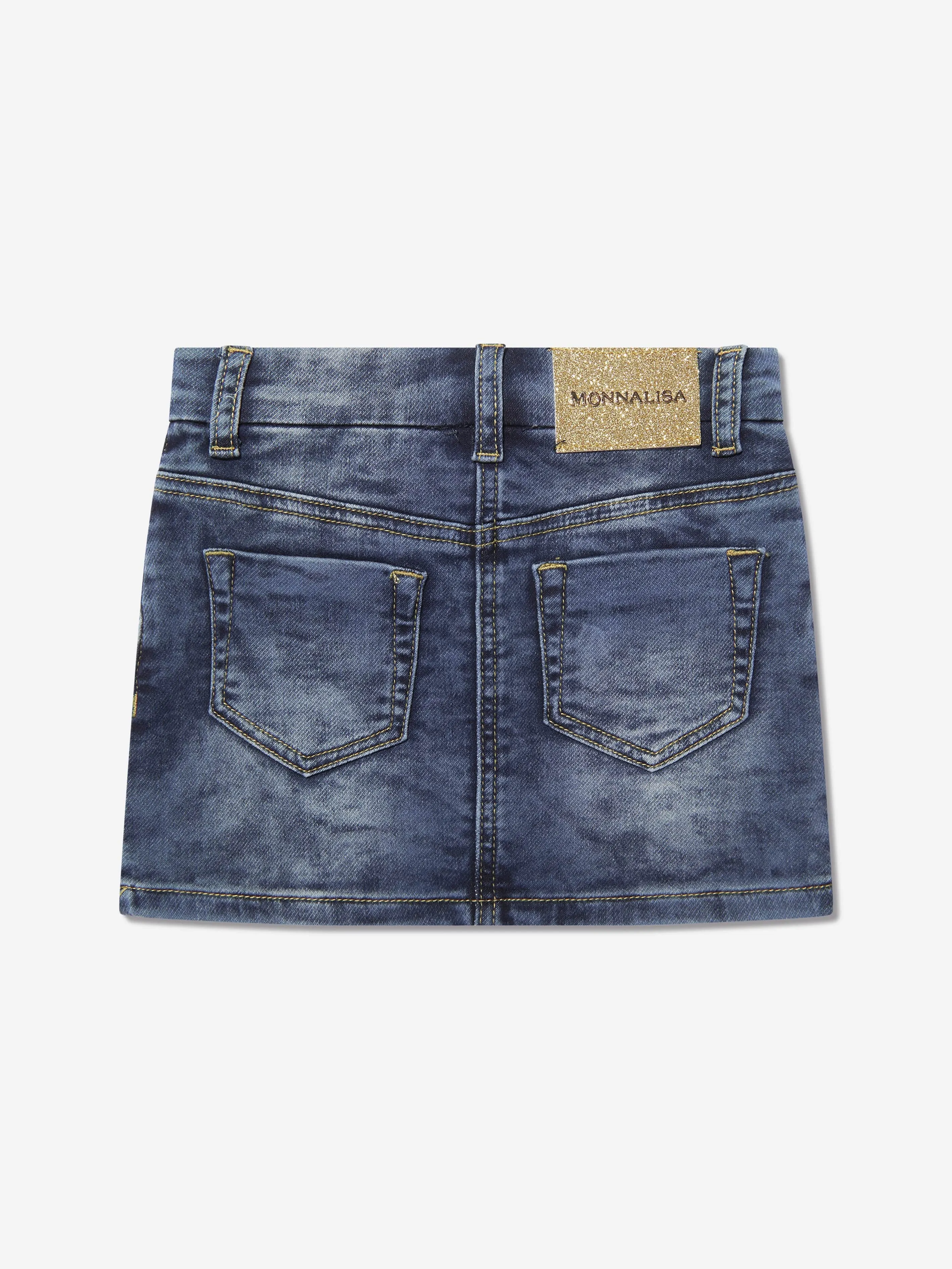 Monnalisa Girls Embroidered Denim Skirt in Blue