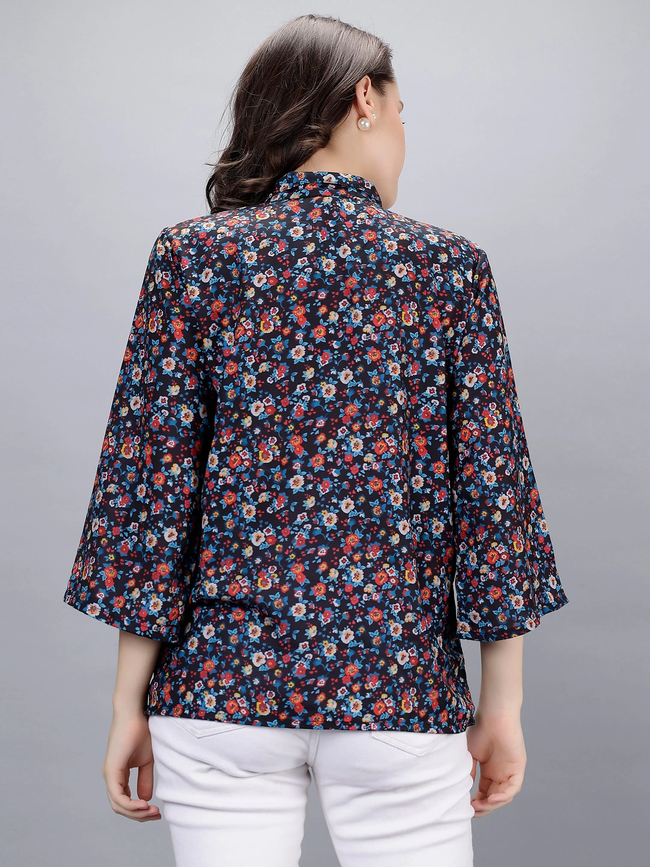 Multicolored Moss Georgette Floral Digital Printed Shirt