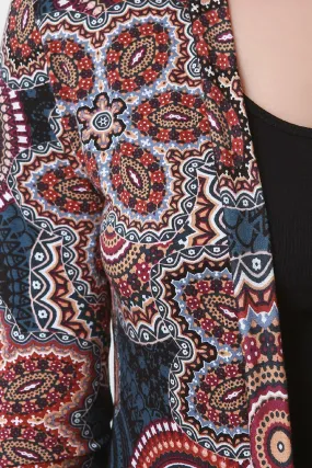 Paisley Print Open Front Longline Cardigan