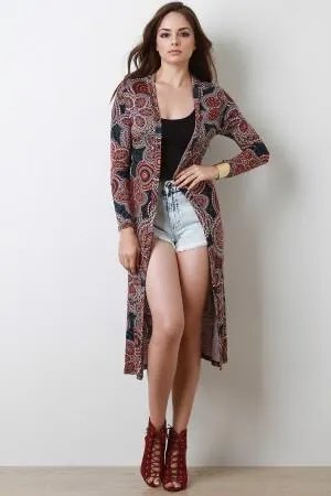 Paisley Print Open Front Longline Cardigan