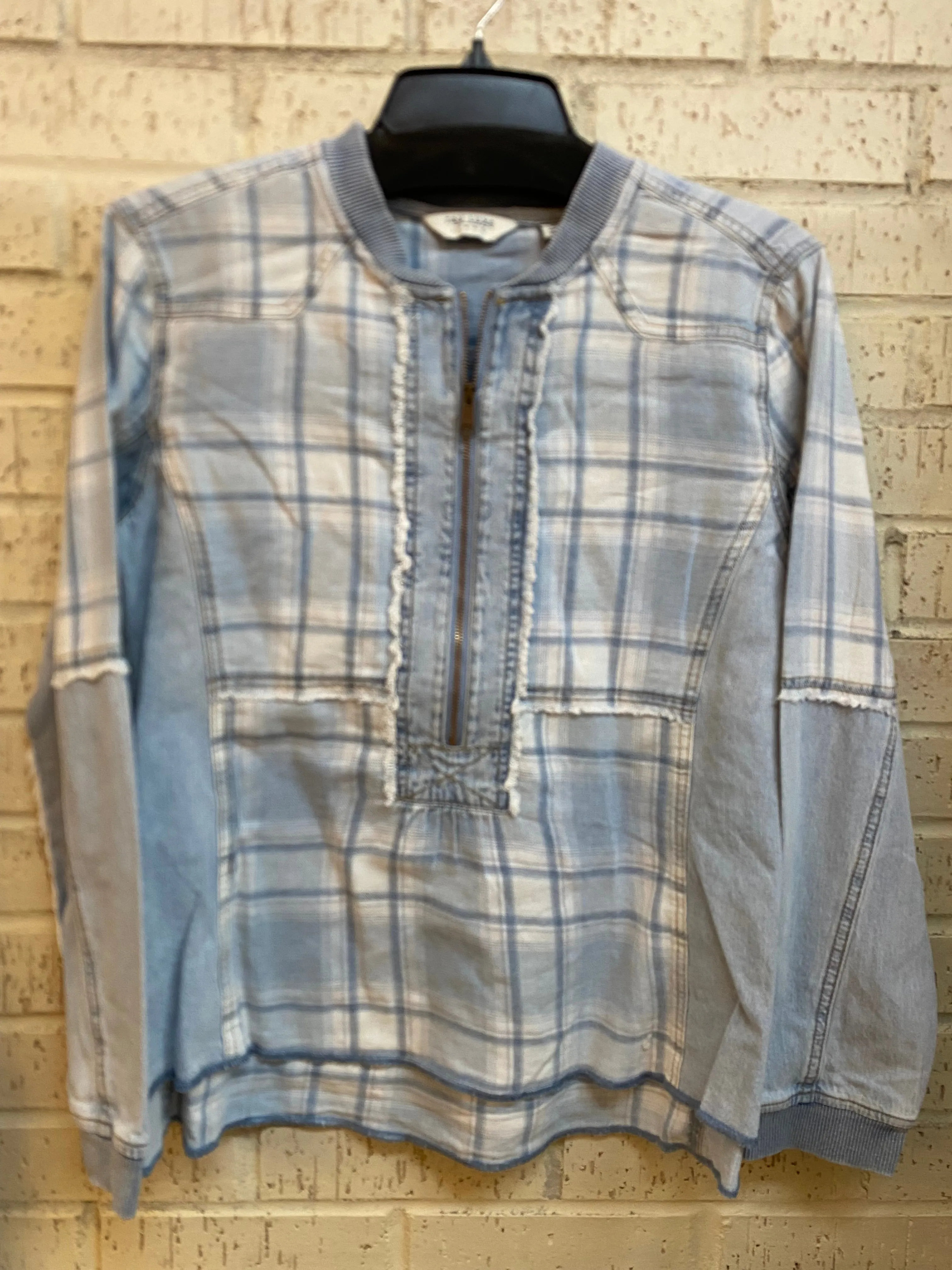 Plaid & Denim Zip Up Shirt