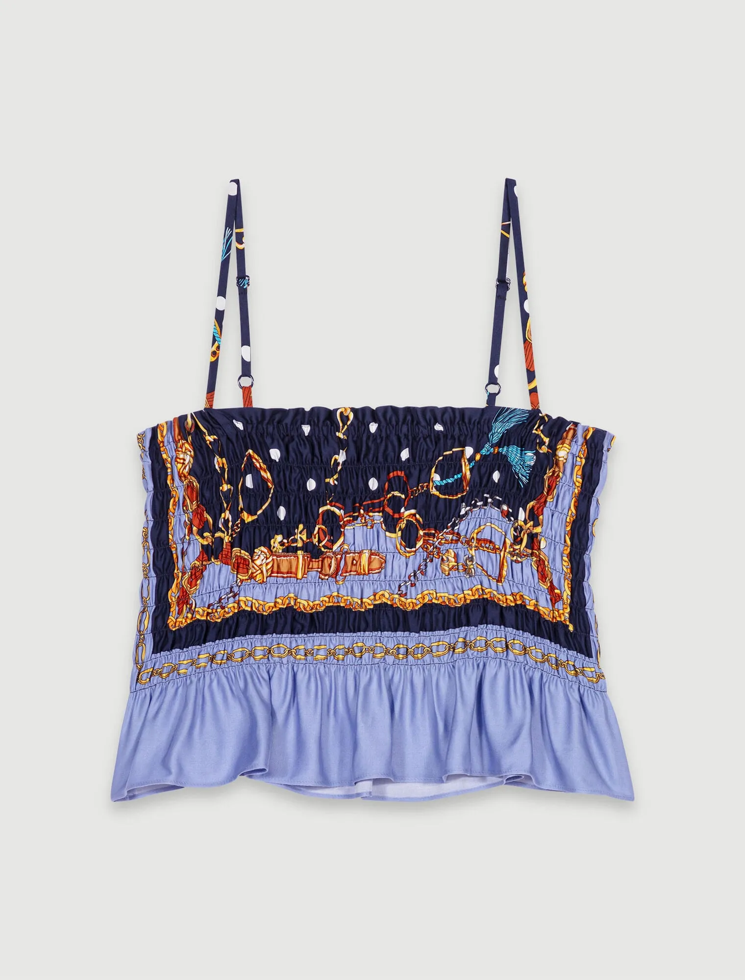 Printed smocked crop top