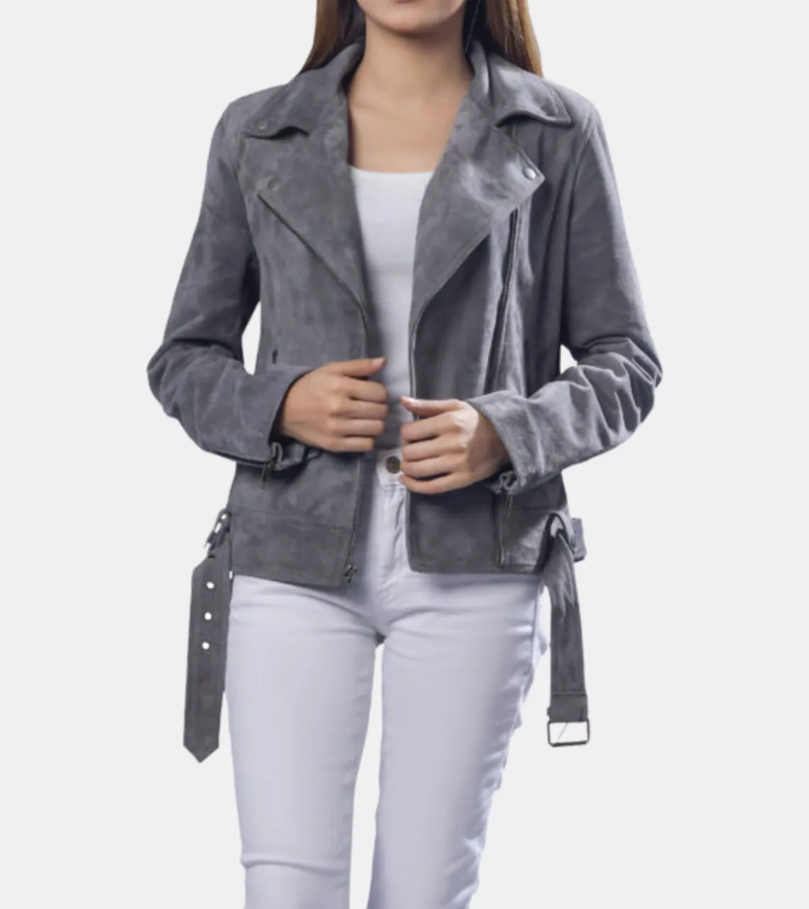 Redford Women's Grey Suede Leather Jacket