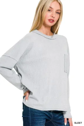 Ribbed Brushed Melange Hacci Sweater - Sleet