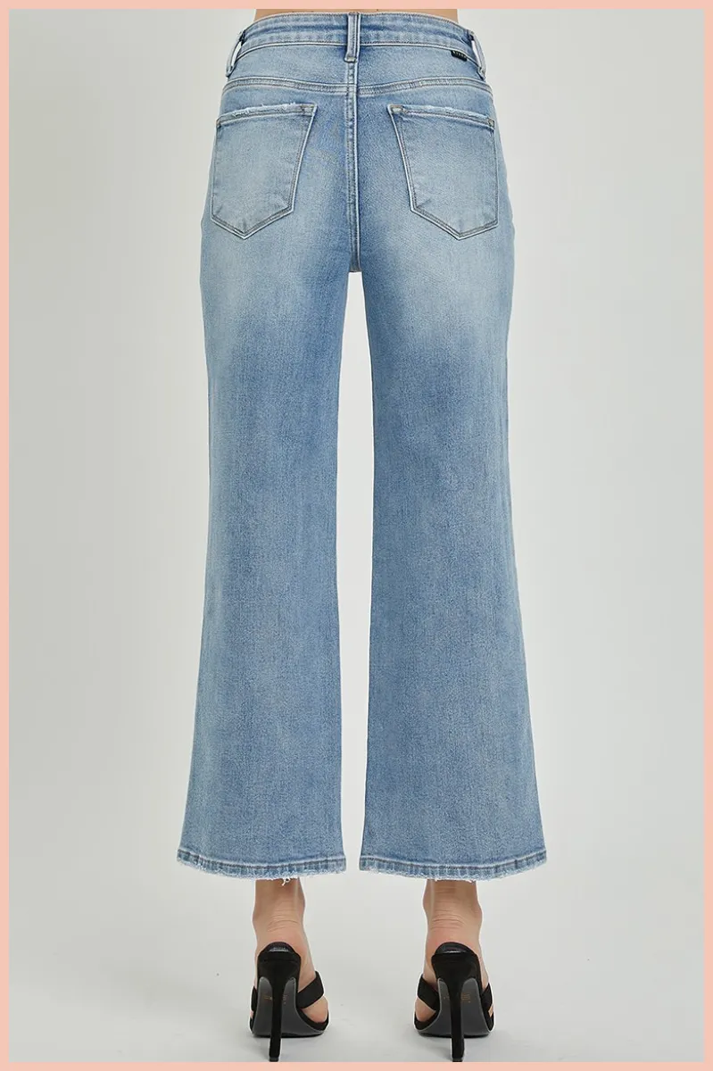 RISEN High Rise Cropped Wide Leg Denim