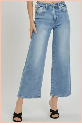 RISEN High Rise Cropped Wide Leg Denim