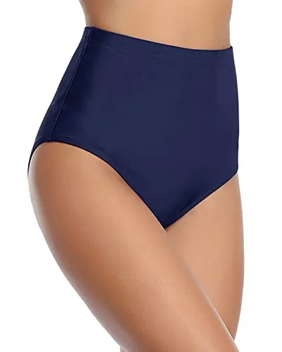 Slimming High Rise Bikini Bottoms Retro High Waisted Bikini Bottoms-Navy Blue