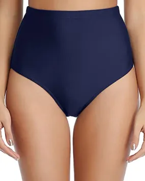 Slimming High Rise Bikini Bottoms Retro High Waisted Bikini Bottoms-Navy Blue