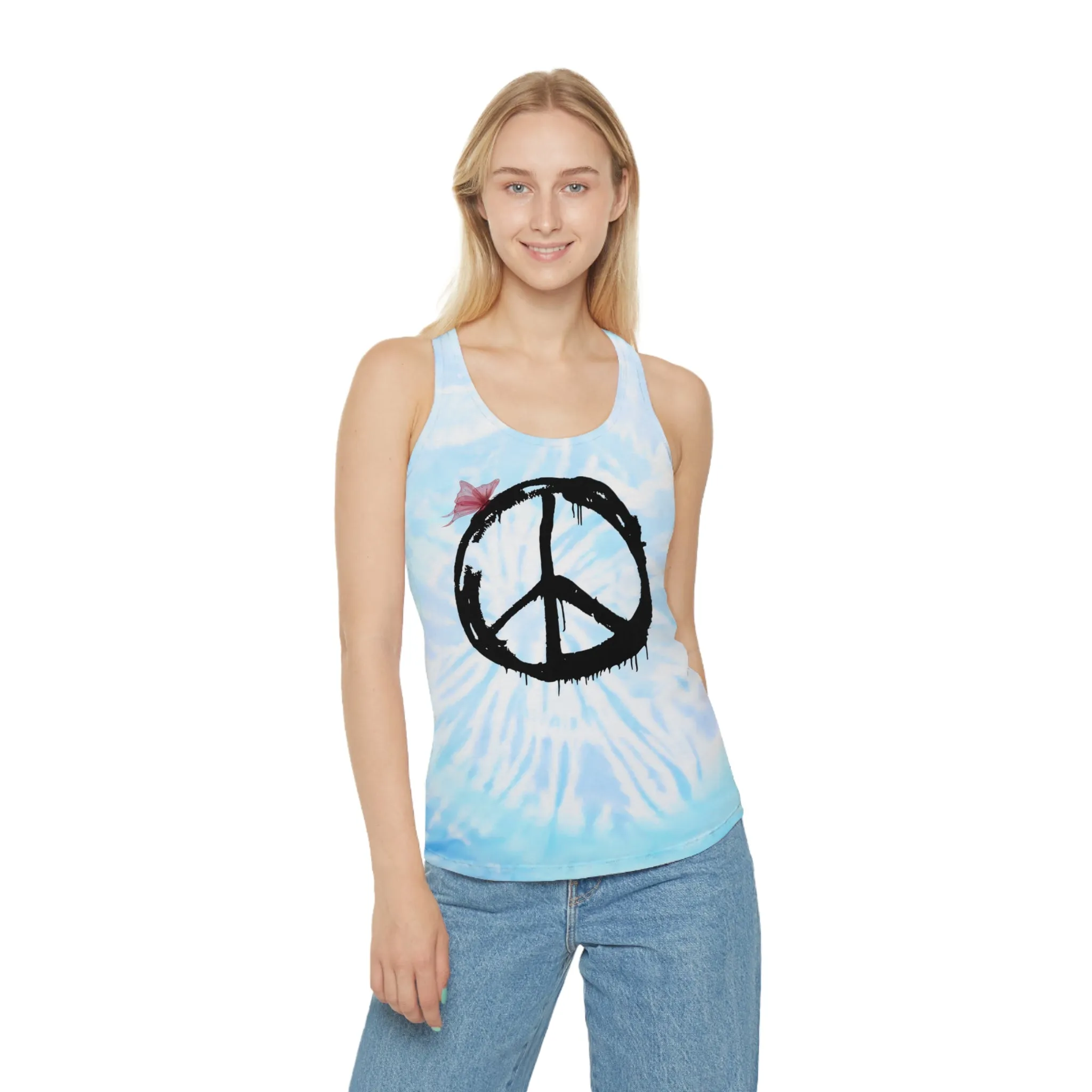 Snooty Fox Art Tie Dye Racerback Tank Top - Peace Sign