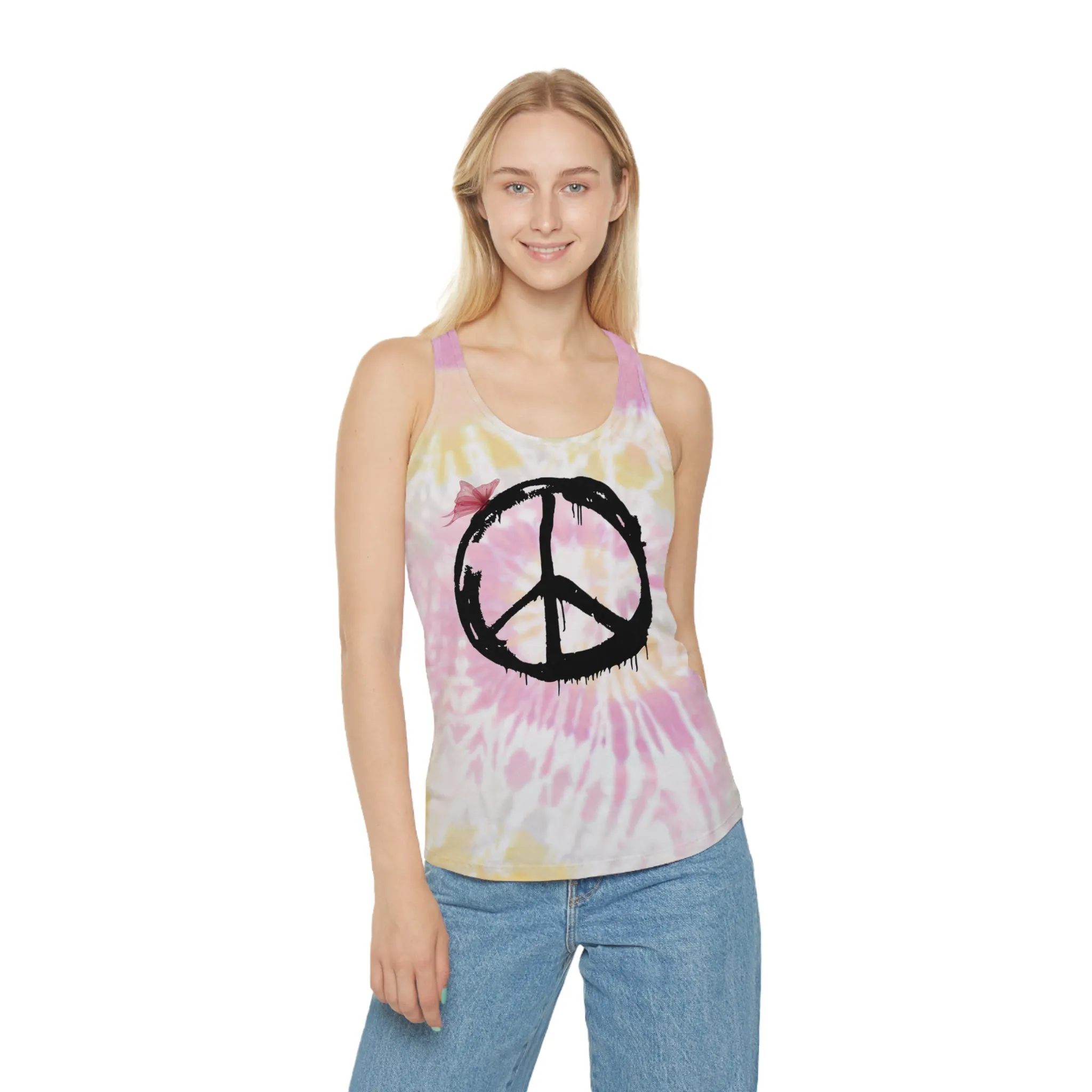 Snooty Fox Art Tie Dye Racerback Tank Top - Peace Sign