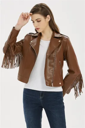 Soft Vegan Leather Jacket with Tassels