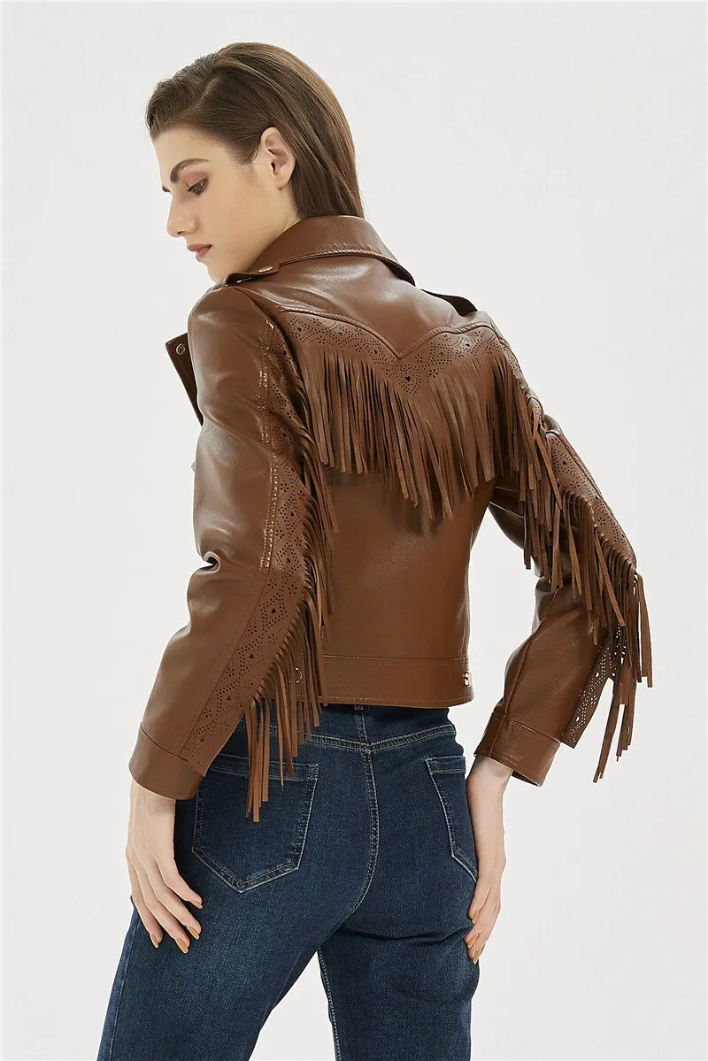 Soft Vegan Leather Jacket with Tassels