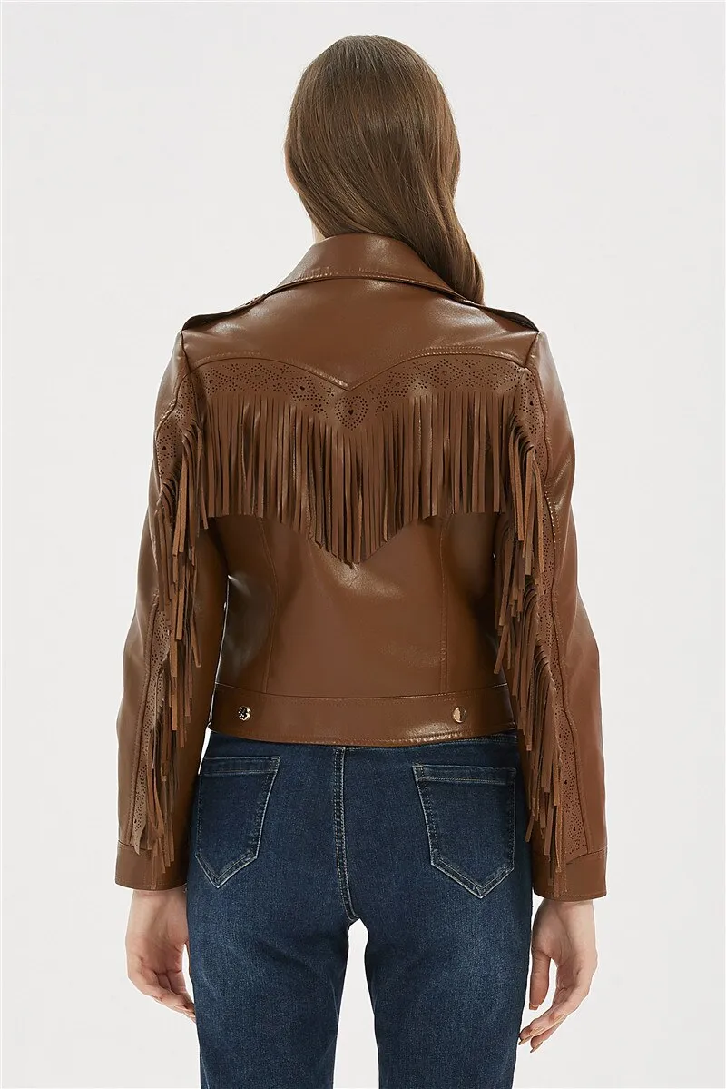 Soft Vegan Leather Jacket with Tassels