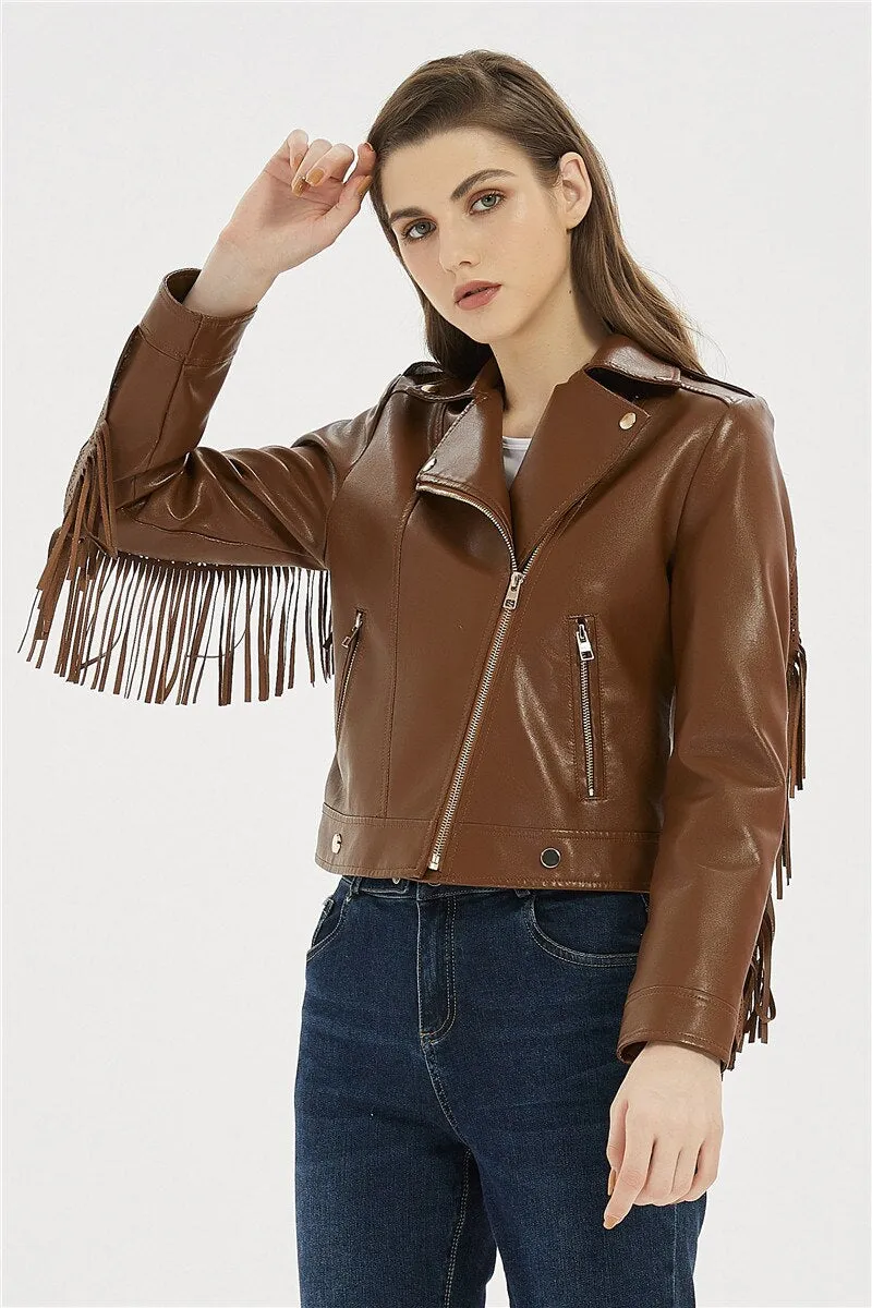 Soft Vegan Leather Jacket with Tassels