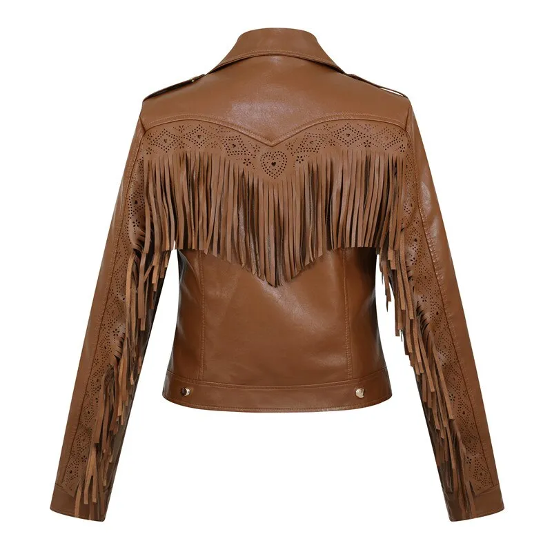 Soft Vegan Leather Jacket with Tassels