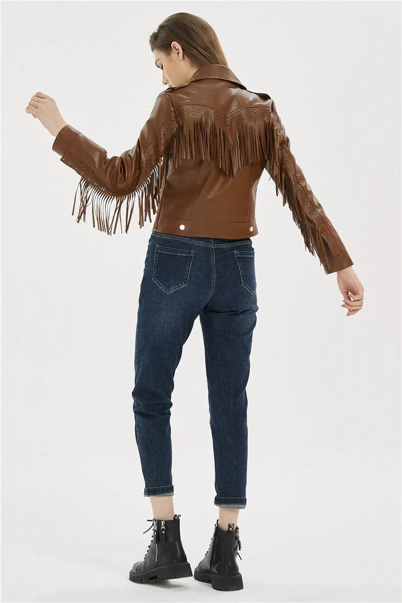 Soft Vegan Leather Jacket with Tassels