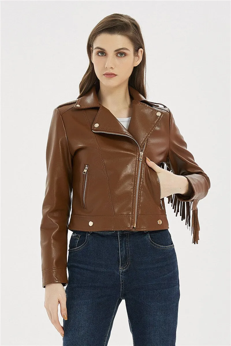 Soft Vegan Leather Jacket with Tassels