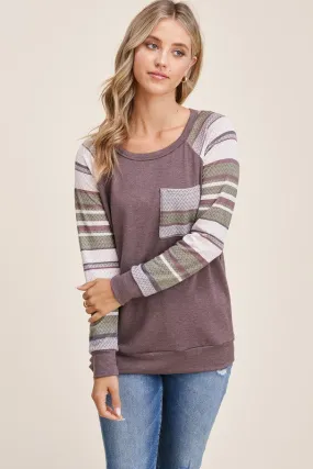 Stripe Sleeve Brown Top