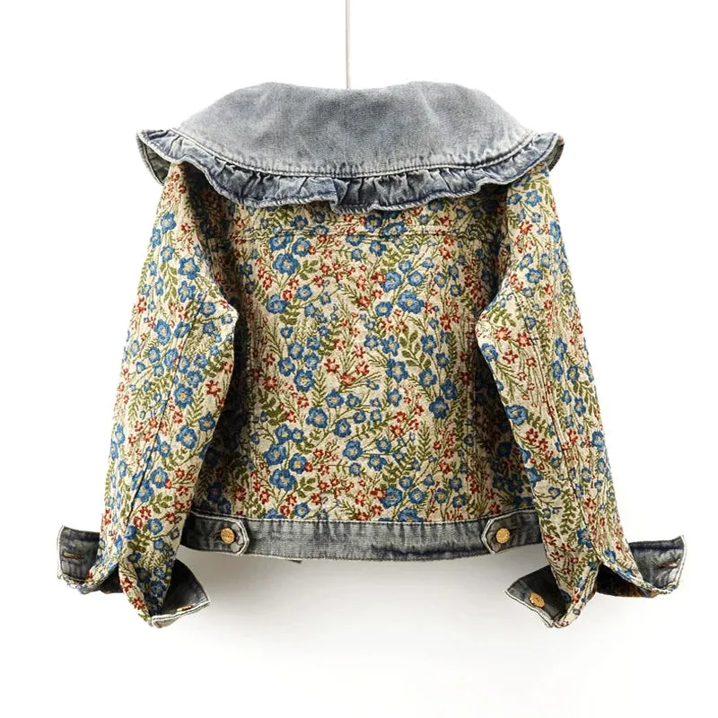 Trendy Floral Denim Bib Jacket