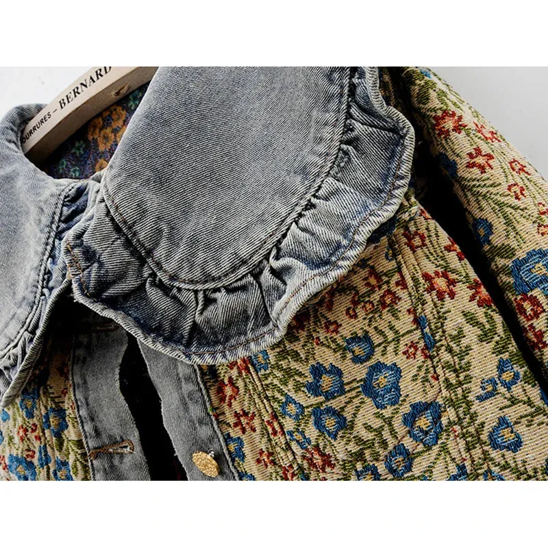 Trendy Floral Denim Bib Jacket