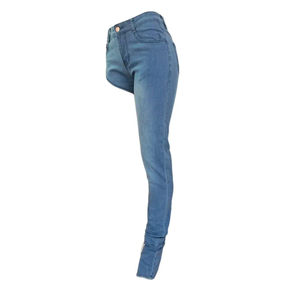 Trendy High Waist One Leg Irregular Denim Jeans