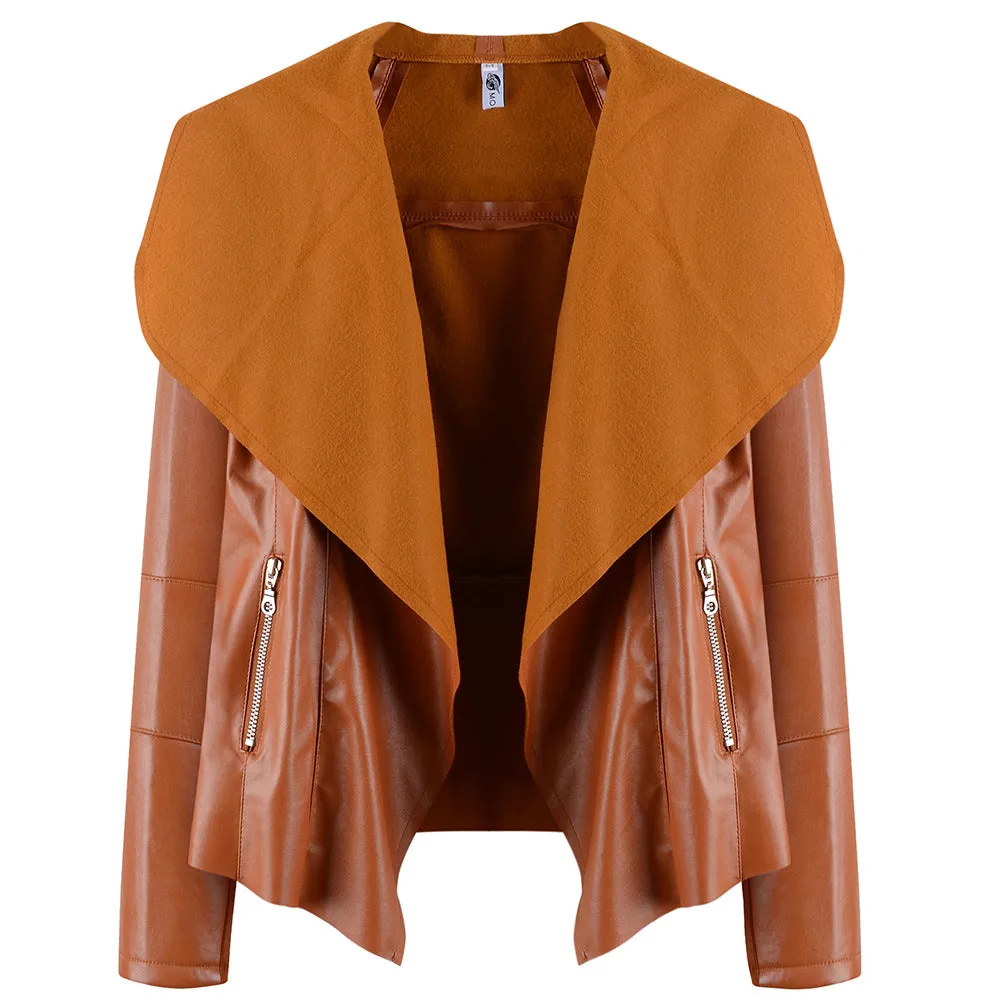 Trendy Lapel Loose PU Jacket Jacket Cardigan Outerwear