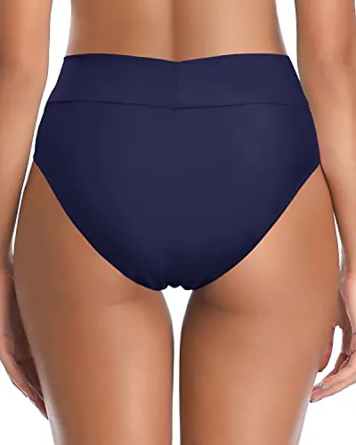 Tummy Control High Waisted Swim Bottom High Cut Tankini Brief-Navy Blue